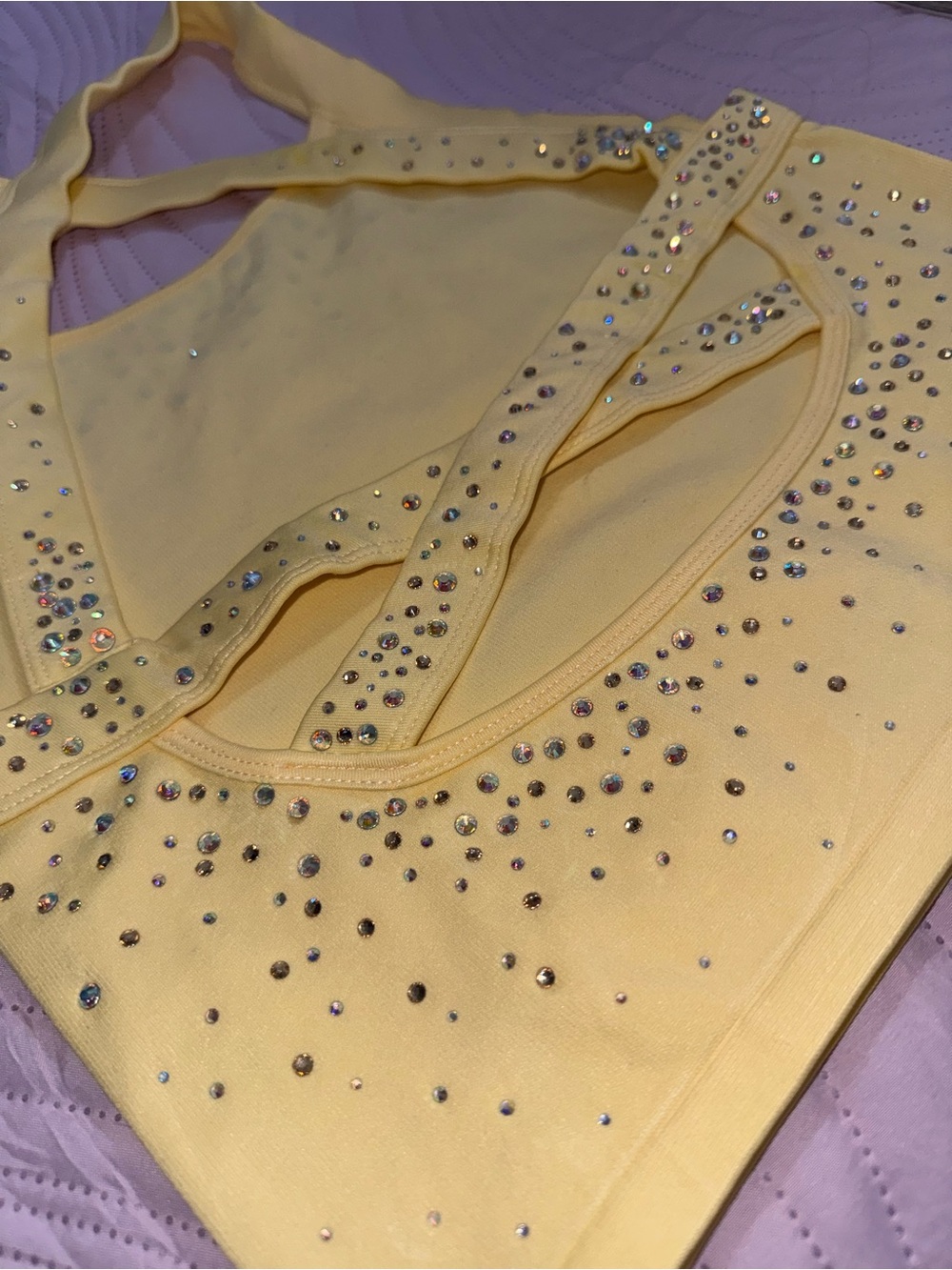 SHEIN Yellow Rhinestone Embellished Tank Top